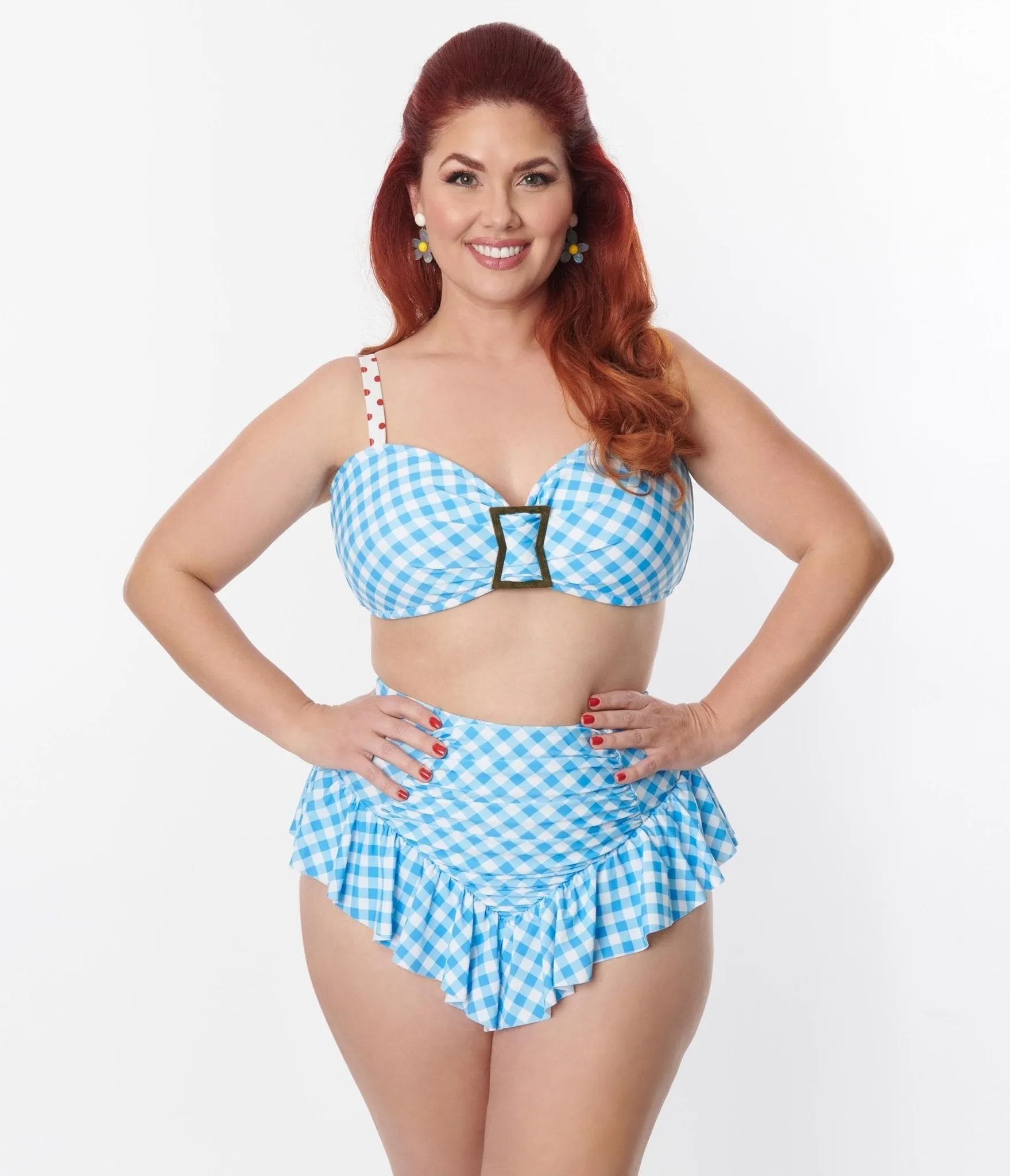 Unique Vintage Plus Size Blue Gingham Ruffle High Waist Swim Bottom sold by Unique Vintage product image thumbnail 5