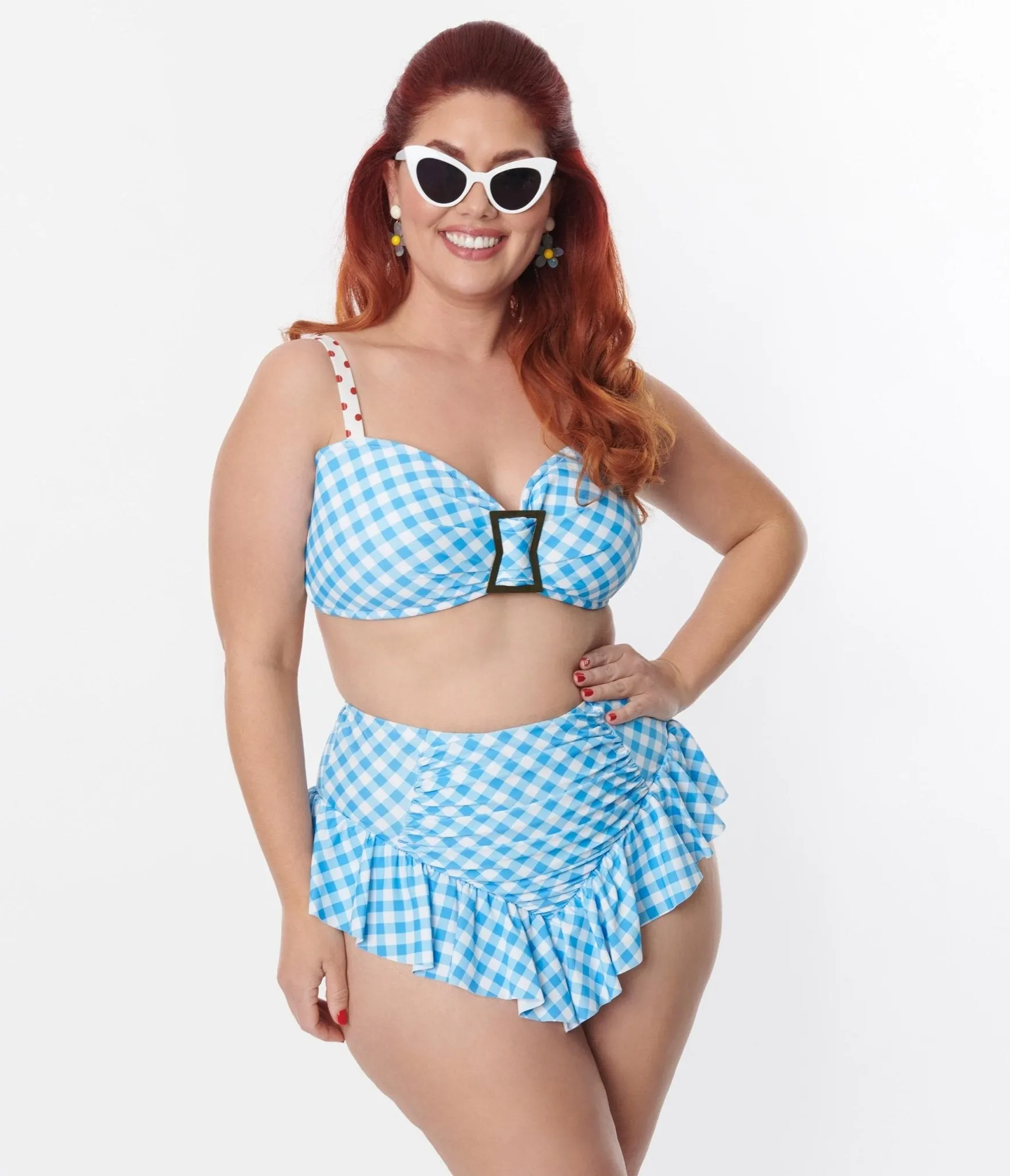 Unique Vintage Plus Size Blue Gingham Ruffle High Waist Swim Bottom sold by Unique Vintage product image thumbnail 4