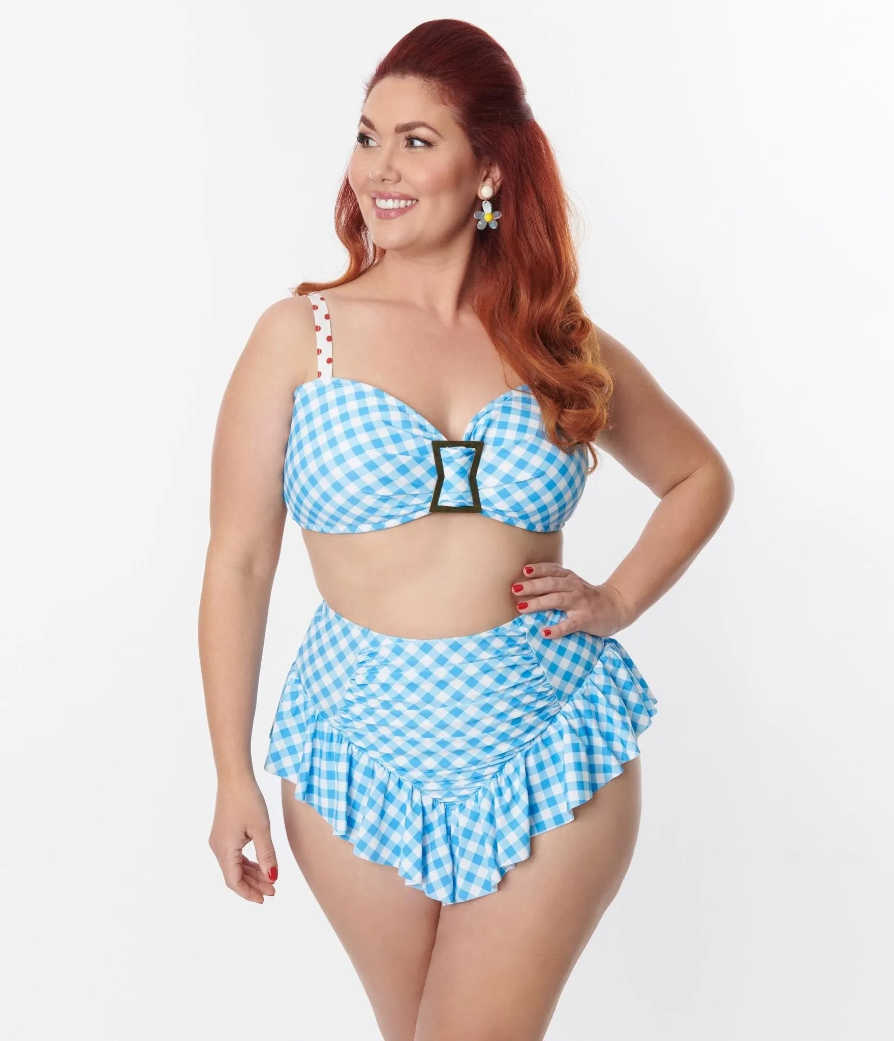 Unique Vintage Plus Size Blue Gingham Ruffle High Waist Swim Bottom sold by Unique Vintage