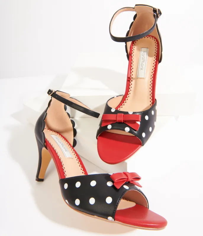 Black & White Polka Dot Peep Toe Heels made by Unique Vintage