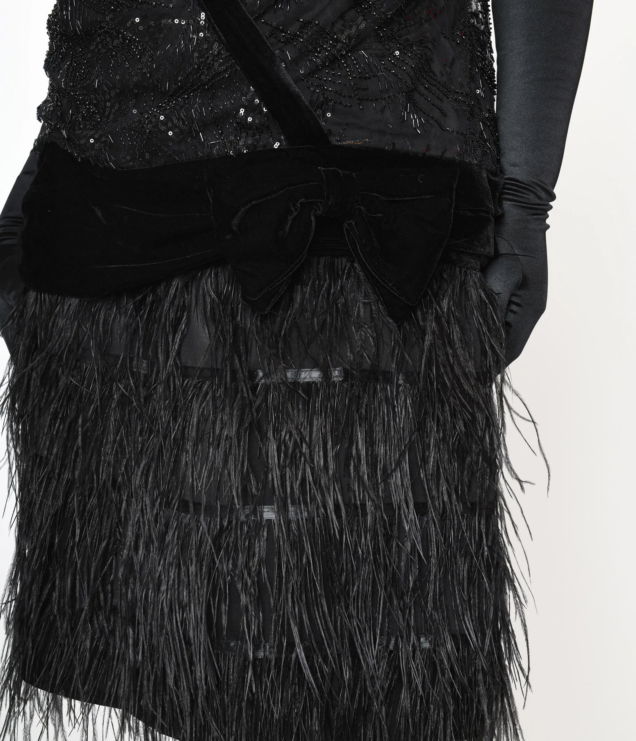 The Great Gatsby x Unique Vintage Plus Size Black Sequin & Feather Surplice Flapper Dress sold by Unique Vintage product image thumbnail 2