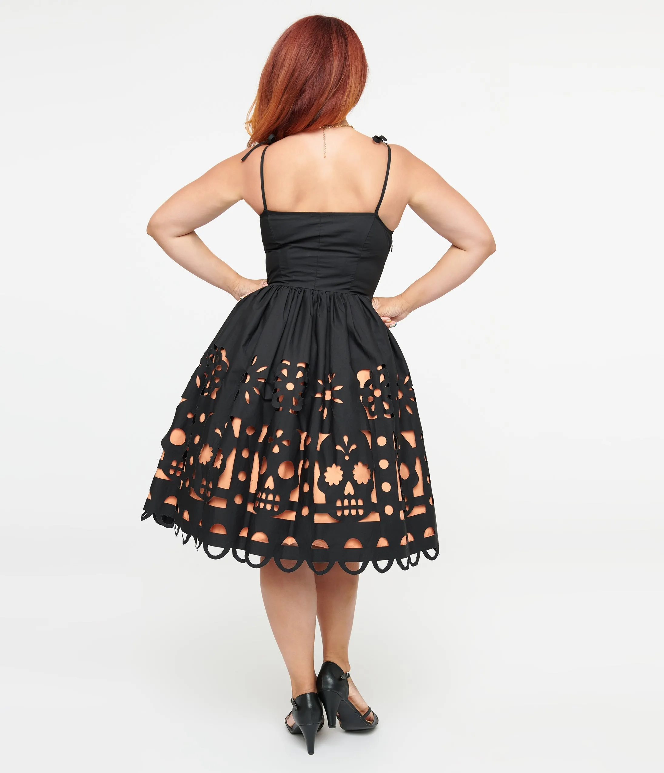 Unique Vintage 1950s Black & Orange Dia De Los Muertos Cutout Bobbie Swing Dress sold by Unique Vintage product image thumbnail 2