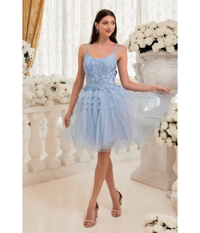 Cinderella Divine  Blue Floral Applique & Tiered Tulle Cocktail Dress sold by Unique Vintage