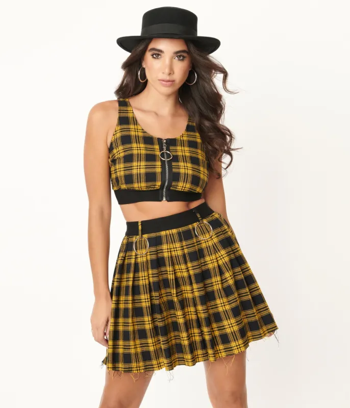 Yellow & Black Plaid Crop Top sold by Unique Vintage