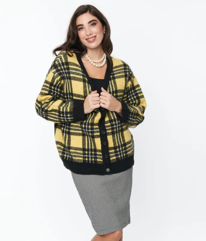 Hell Bunny Yellow & Black Plaid Cardigan sold by Unique Vintage