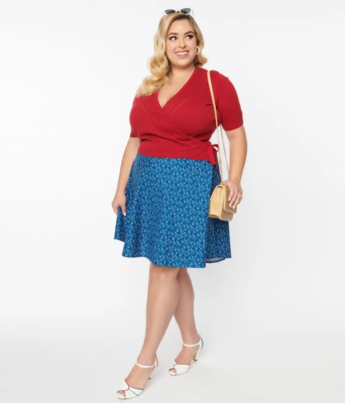 Retrolicious Plus Size Navy Sailboats Flare Skirt sold by Unique Vintage