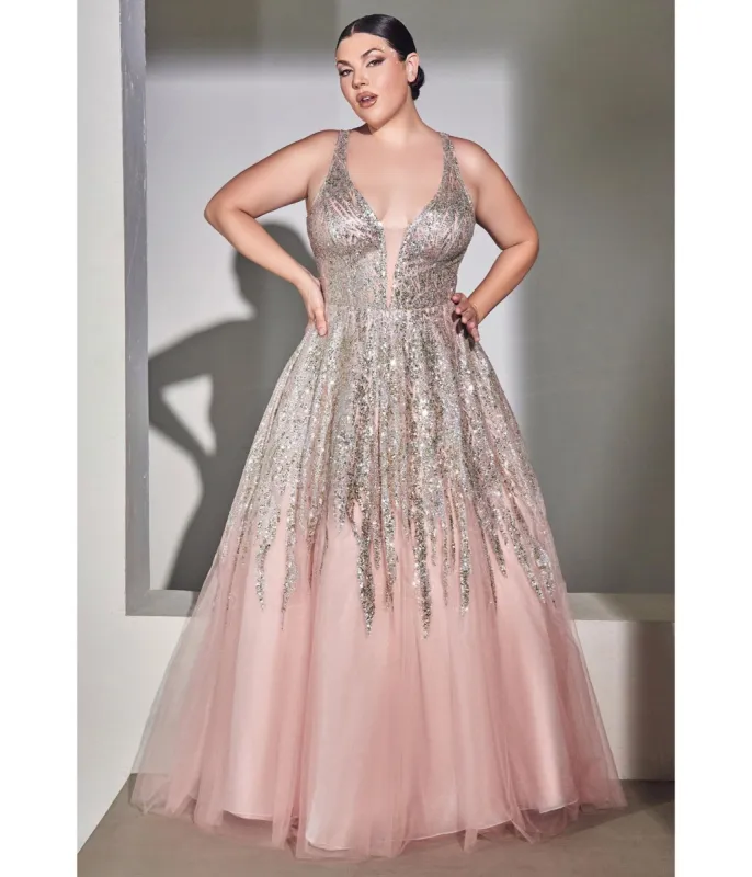 Cinderella Divine  Blush Beaded Shimmer Prom Ball Gown sold by Unique Vintage