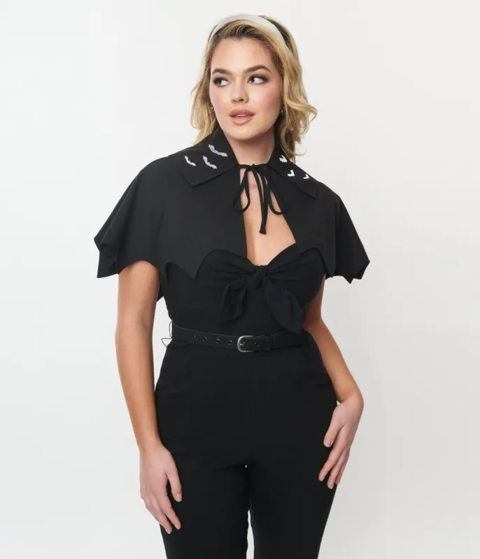Unique Vintage Black & White Bat Scalloped Capelette sold by Unique Vintage