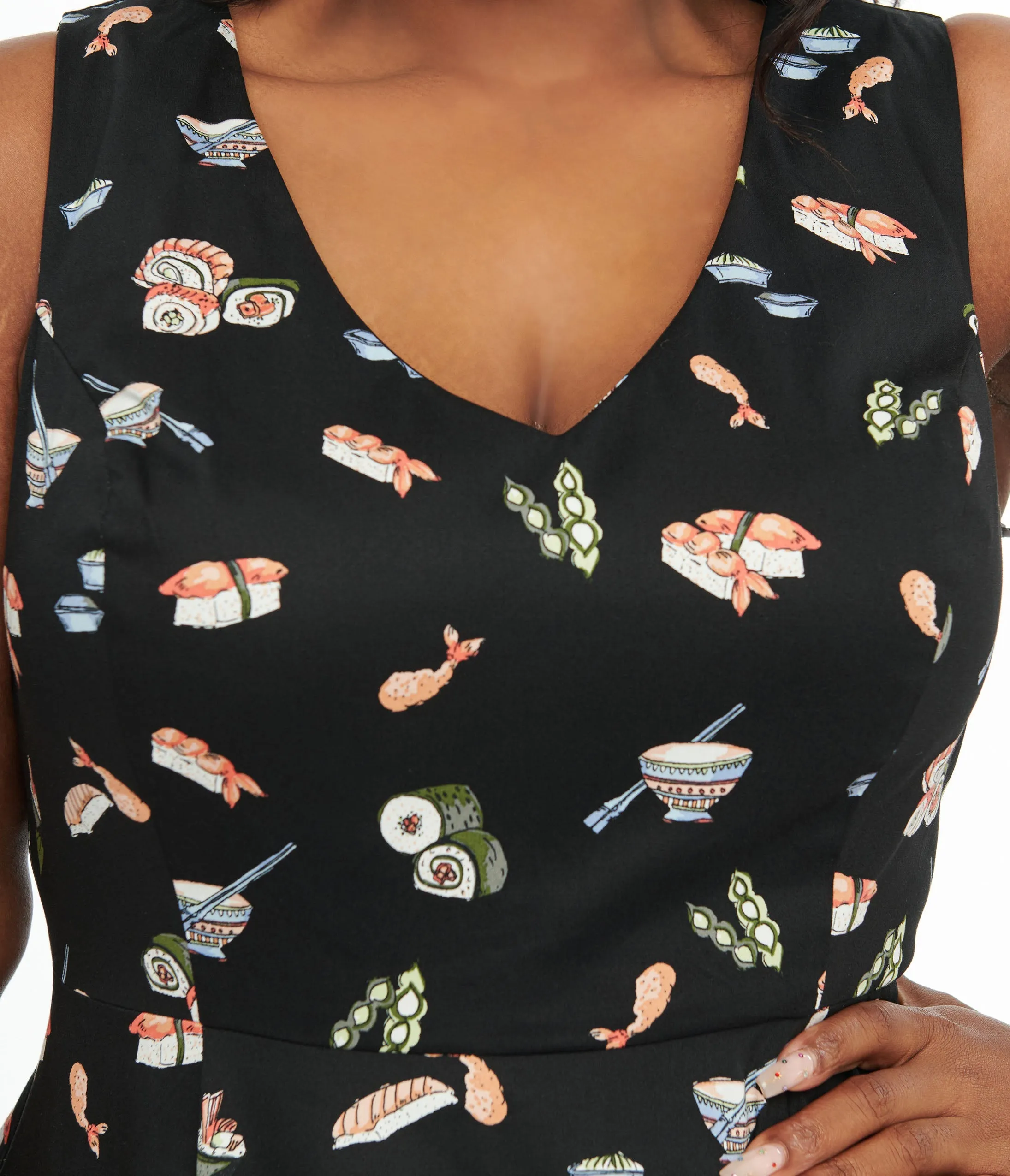 Plus Size Black & Sushi Print Cotton Swing Dress sold by Unique Vintage product image thumbnail 2