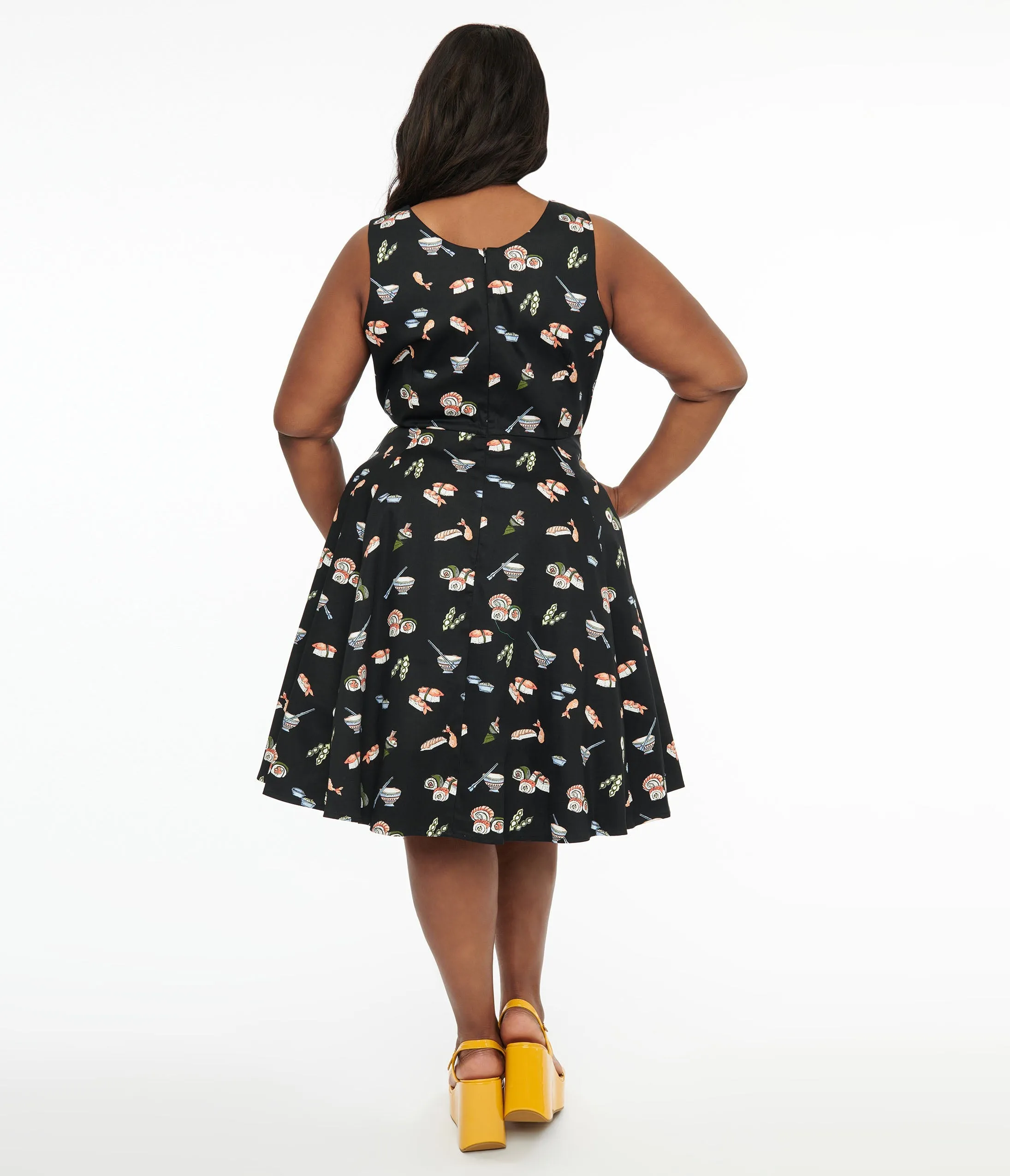 Plus Size Black & Sushi Print Cotton Swing Dress sold by Unique Vintage product image thumbnail 3