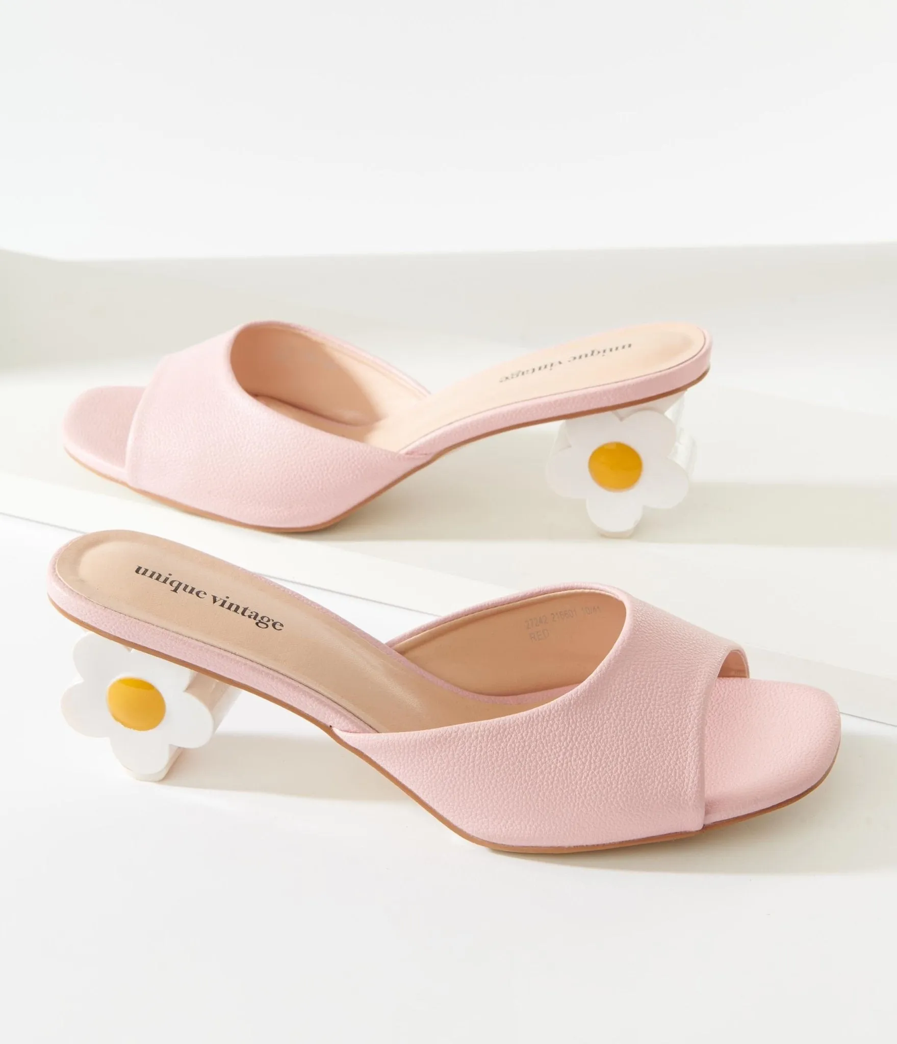 Unique Vintage Unique Vintage Pink Daisy Mule Kitten Heels