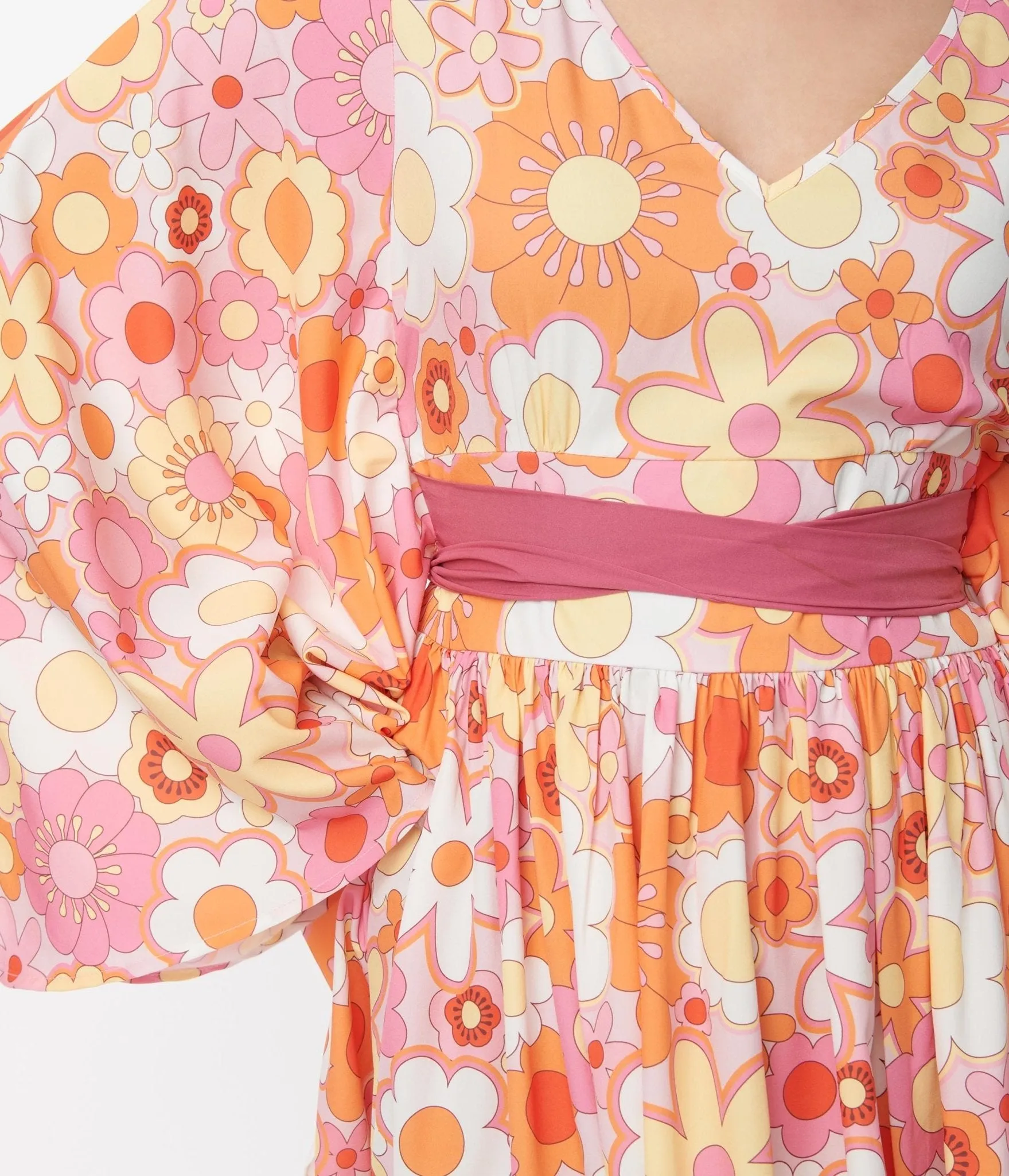 Smak Parlour Orange & Pink Mod Bloom Belted Caftan sold by Unique Vintage product image thumbnail 2
