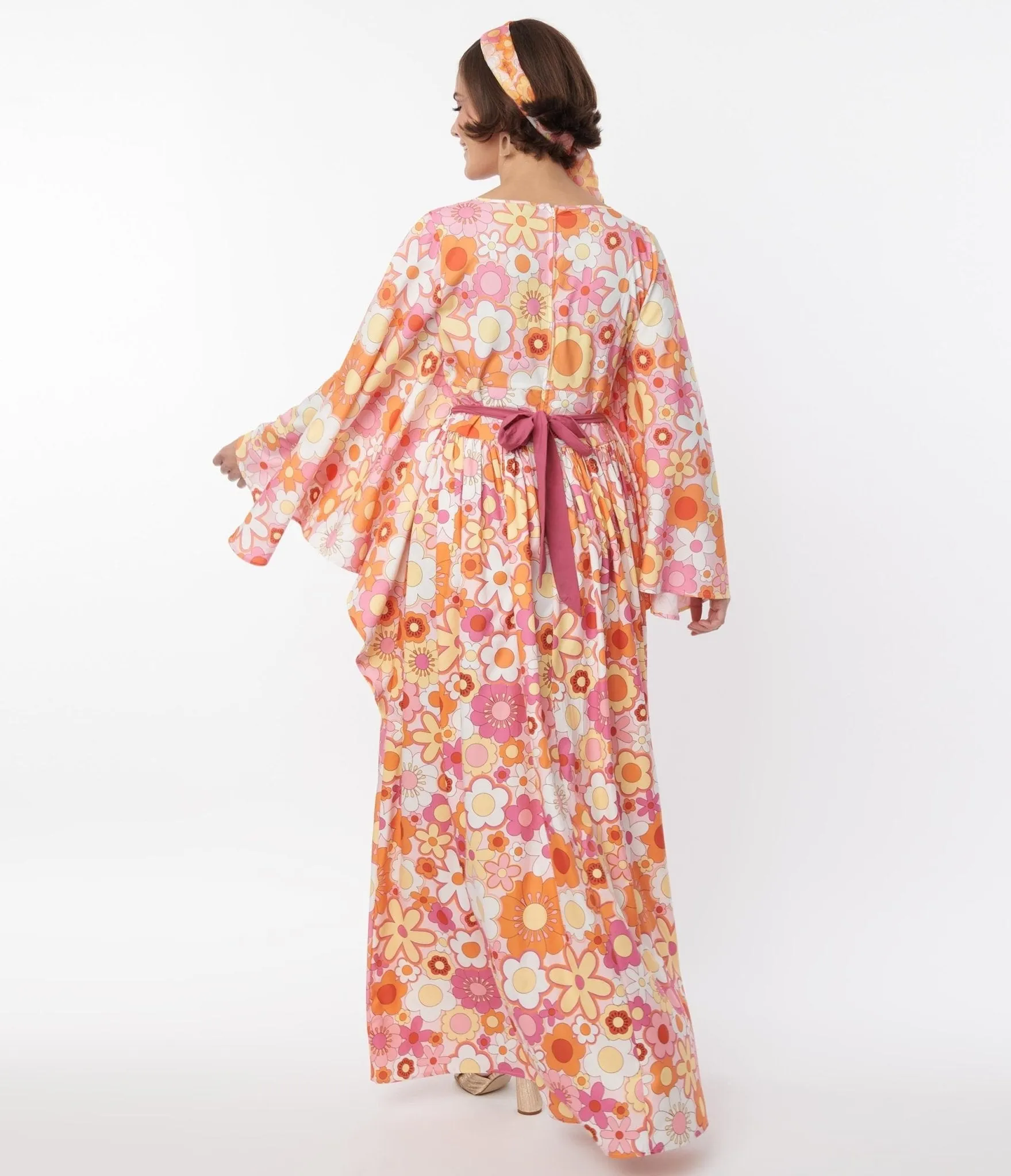 Smak Parlour Orange & Pink Mod Bloom Belted Caftan sold by Unique Vintage product image thumbnail 3