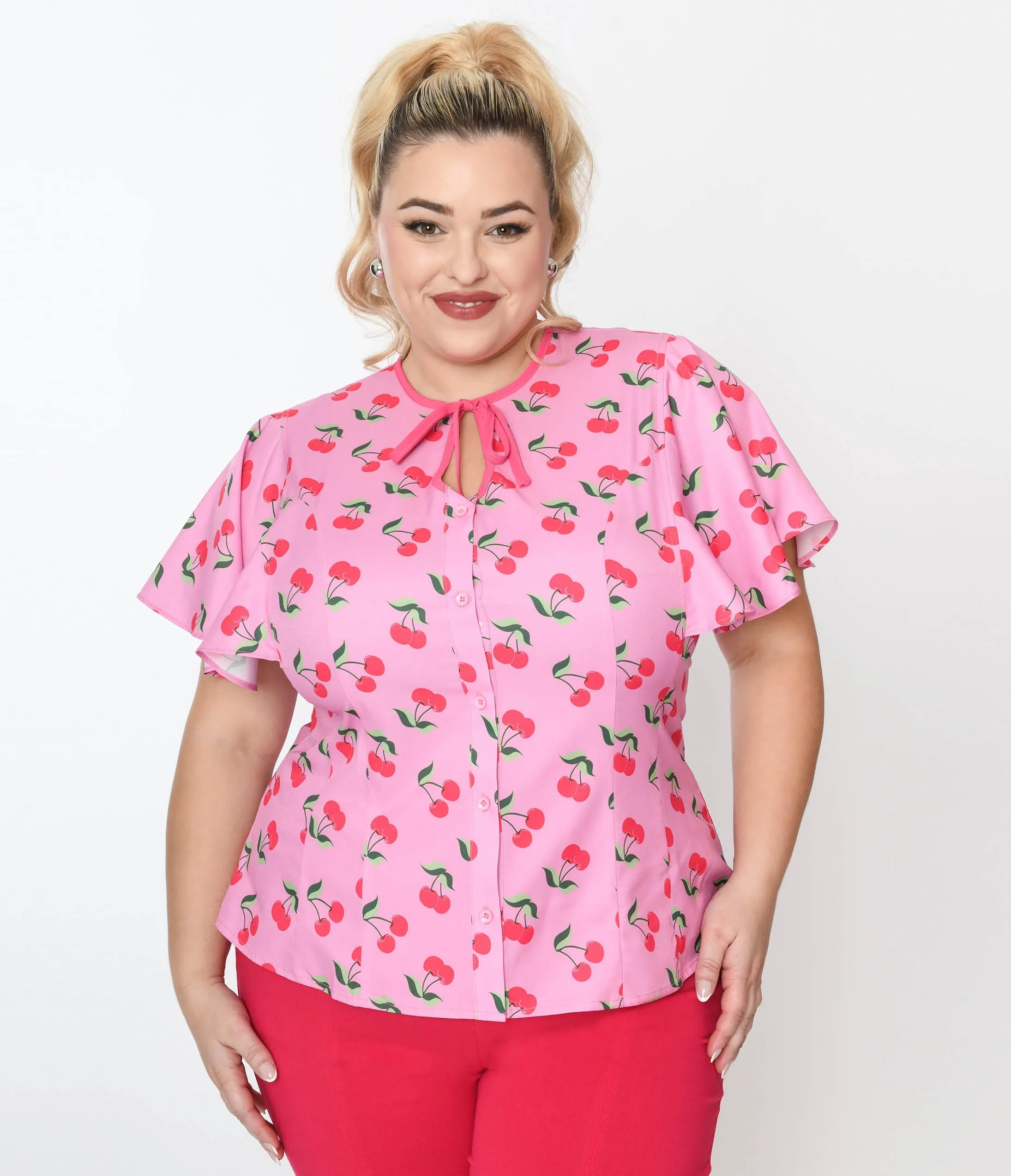 Unique Vintage Plus Size Lavender & Hot Pink Cherry Cecilia Blouse sold by Unique Vintage product image thumbnail 2