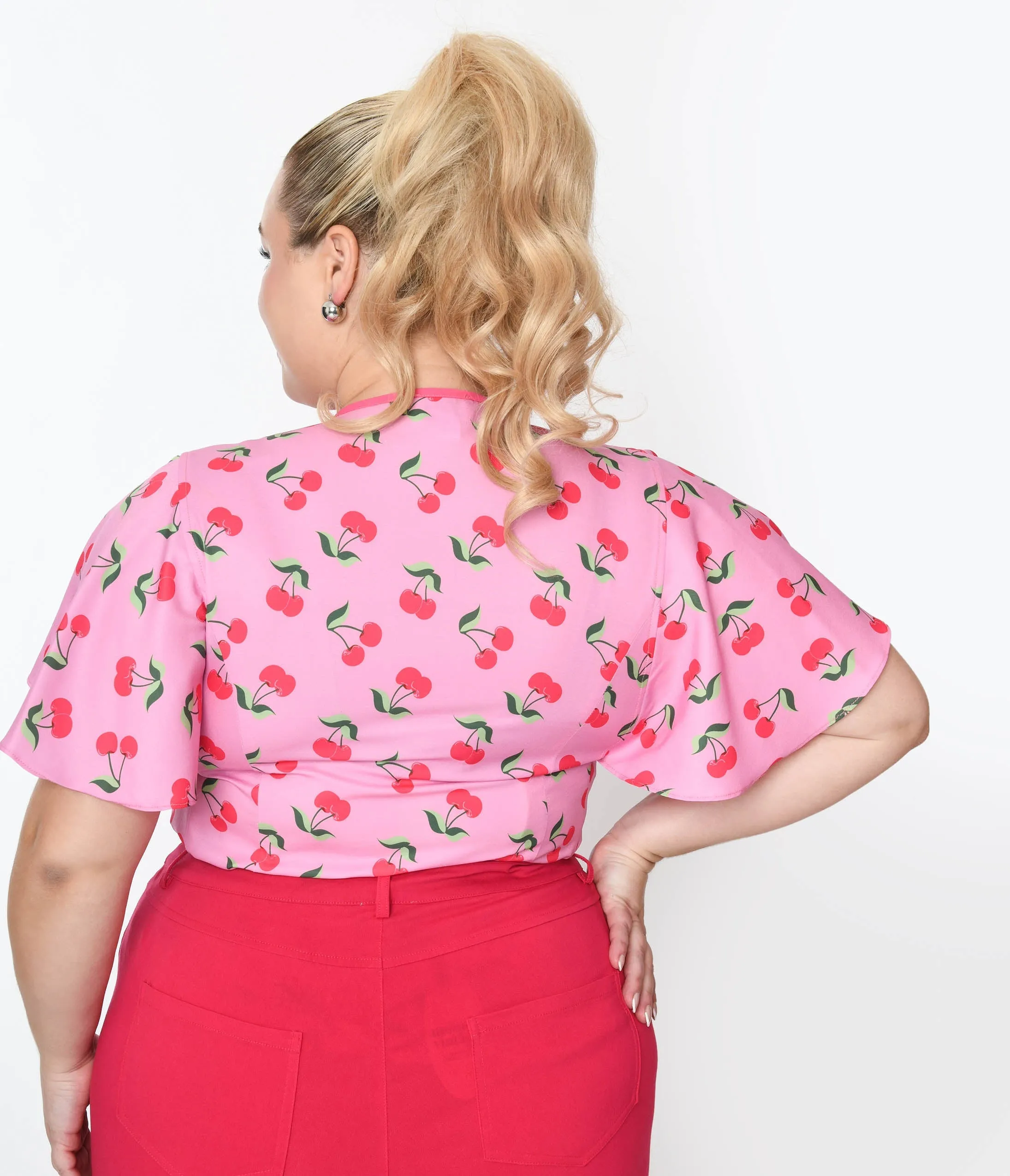 Unique Vintage Plus Size Lavender & Hot Pink Cherry Cecilia Blouse sold by Unique Vintage product image thumbnail 3
