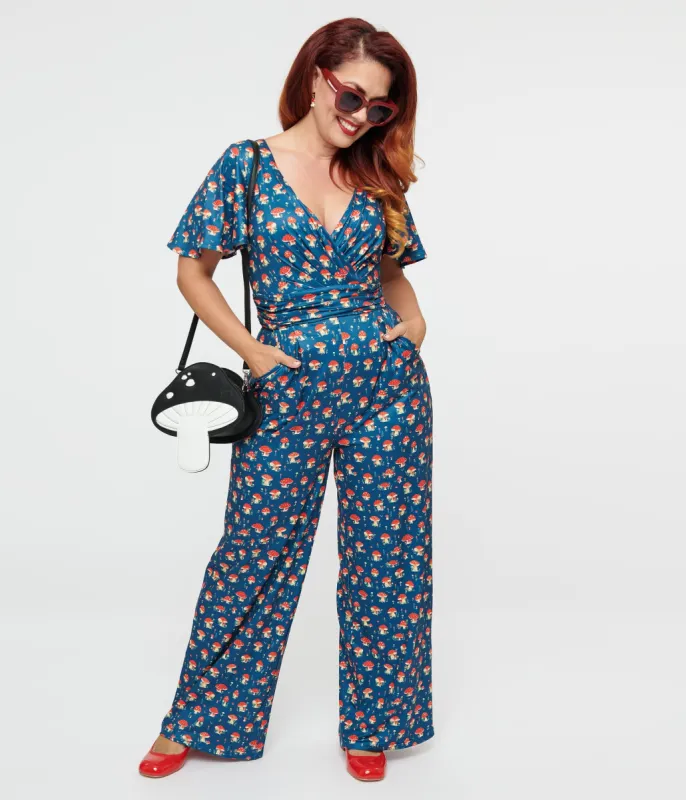 Dolly & Dotty Blue Mushroom Print Charlotte Jumpsuit sold by Unique Vintage