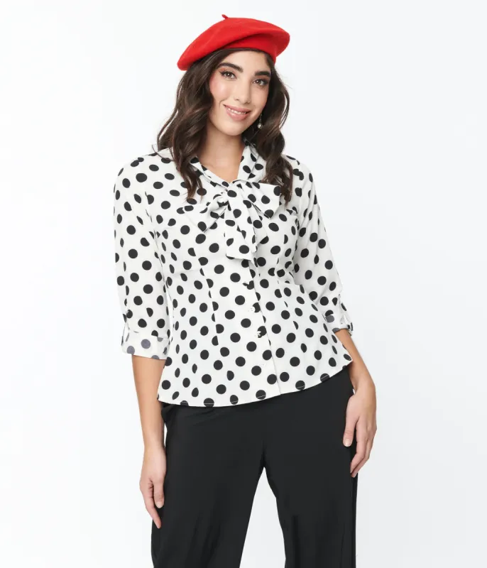 Unique Vintage 1940s Sheer White & Black Dot Olivia Blouse sold by Unique Vintage