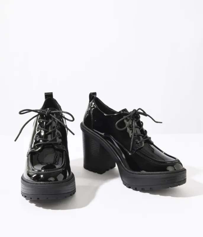 Black Patent Leatherette Platform Oxford Heels sold by Unique Vintage