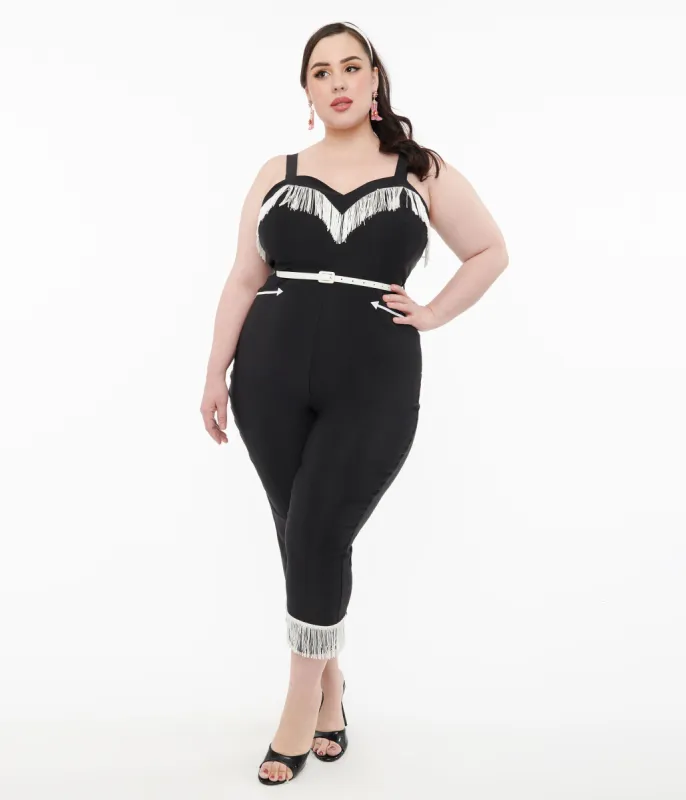 1950s Black & White Fringe Western Jumpsuit made by Unique Vintage
