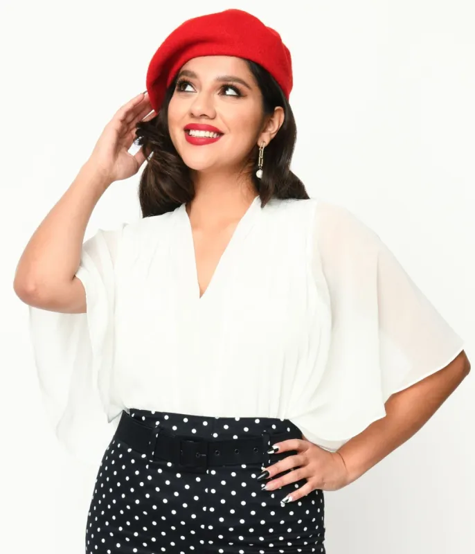 White Chiffon Bat Wing Blouse sold by Unique Vintage