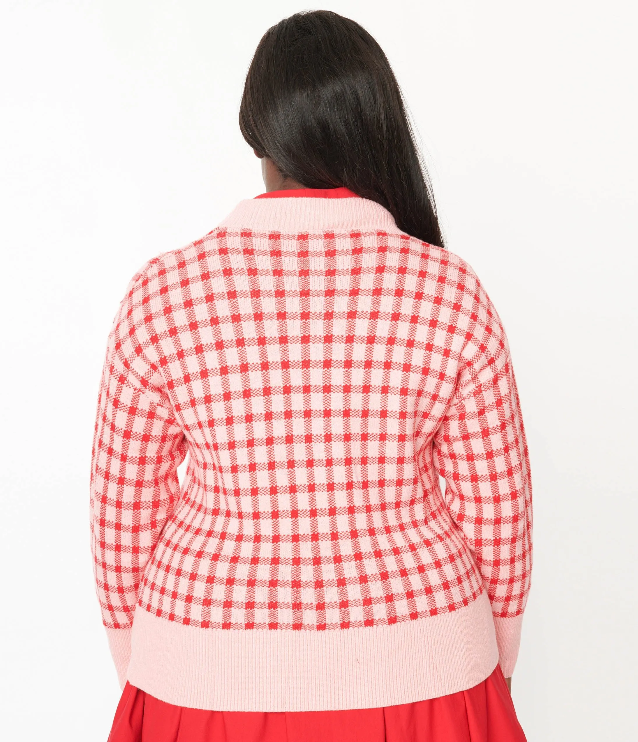 Pink & Red Checkered Cardigan sold by Unique Vintage product image thumbnail 3