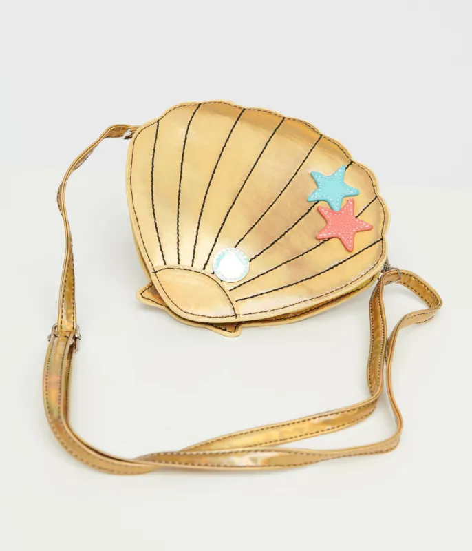 Metallic Gold Sea Shell Crossbody Bag sold by Unique Vintage