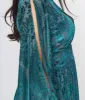 Unique Vintage Emerald Floral Fringe Flutter Sleeve Caftan sold by Unique Vintage