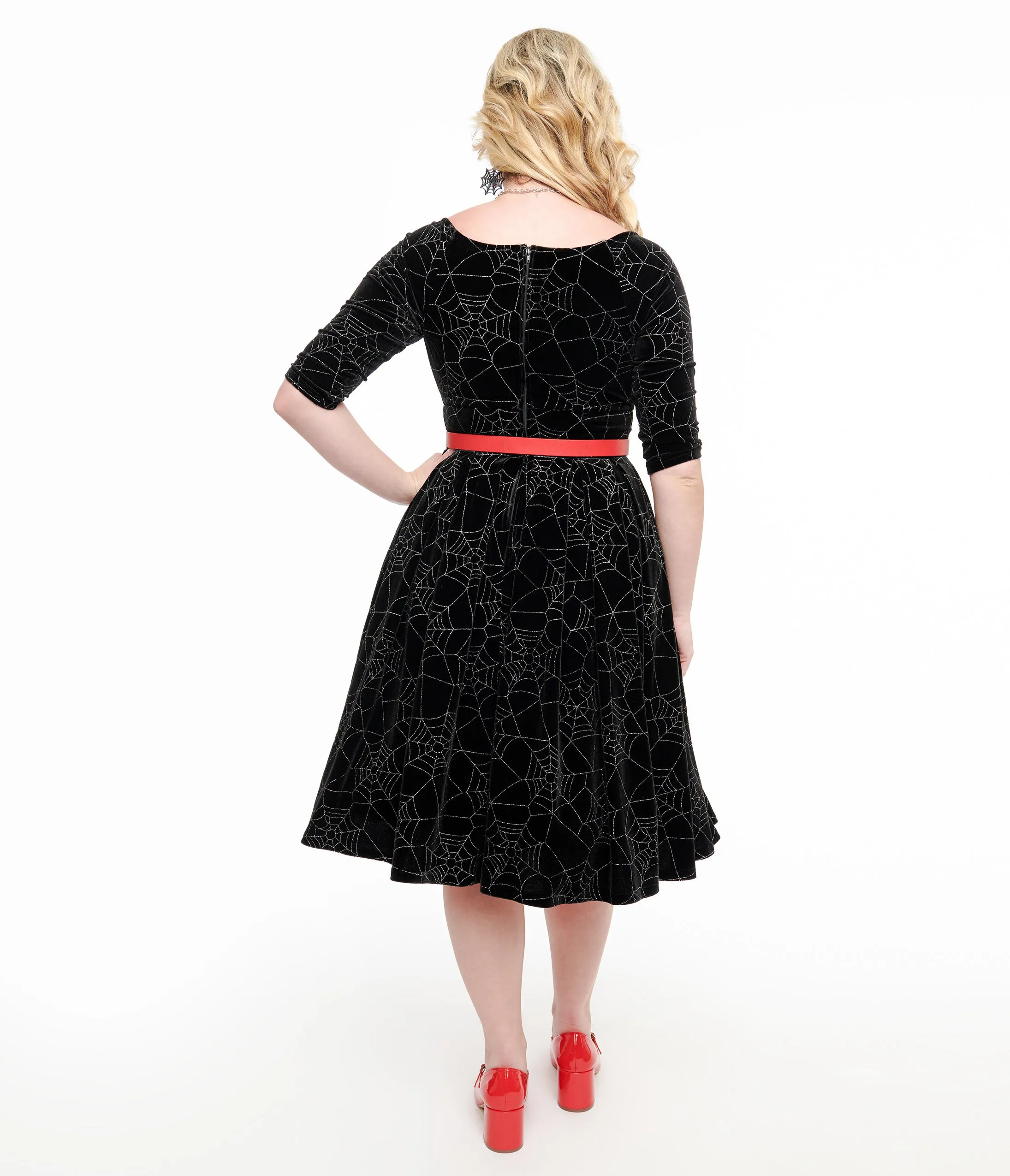 Unique Vintage 1950s Black Velvet & Silver Spiderweb Marceline Swing Dress sold by Unique Vintage product image thumbnail 2