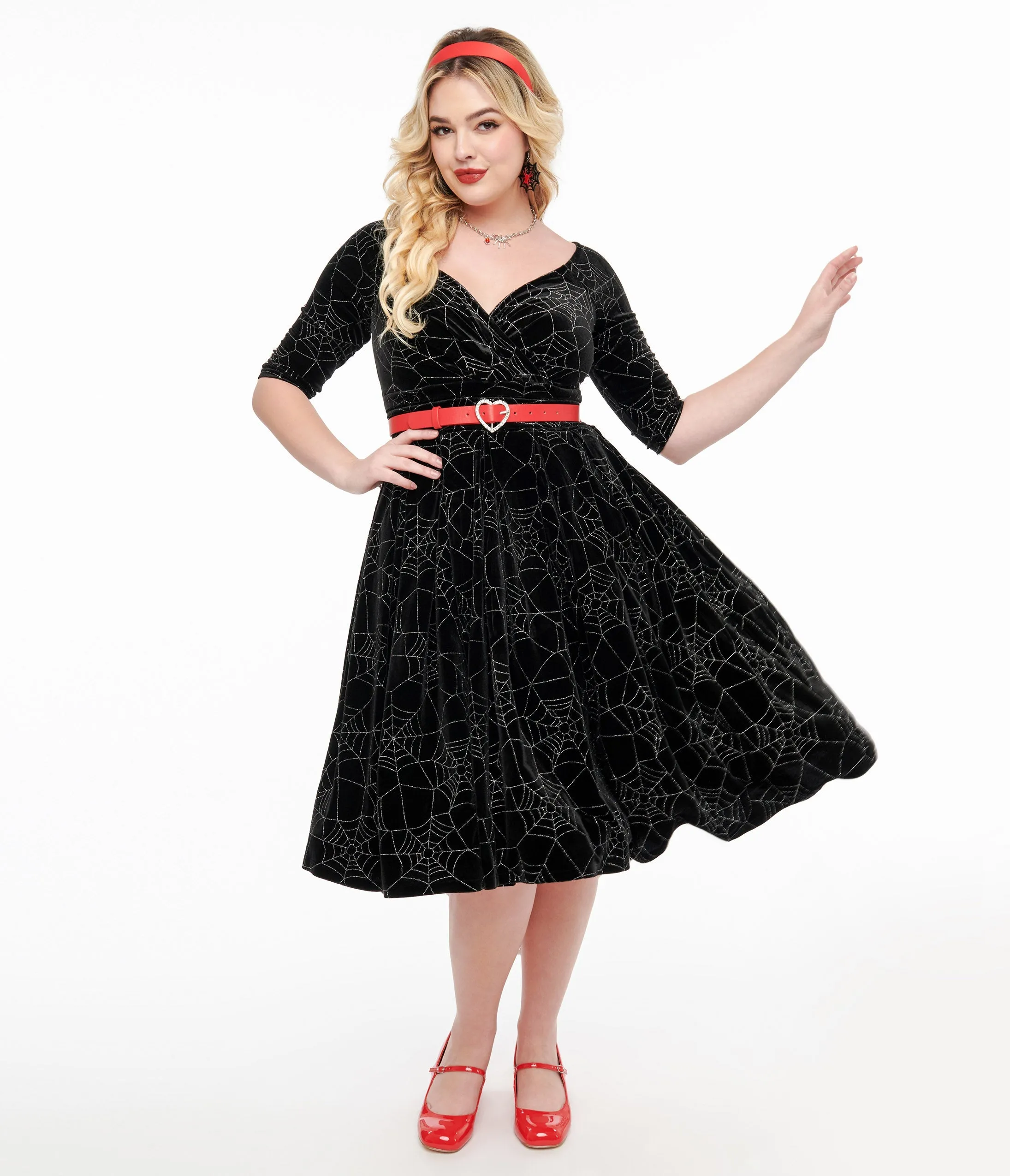 Unique Vintage 1950s Black Velvet & Silver Spiderweb Marceline Swing Dress sold by Unique Vintage