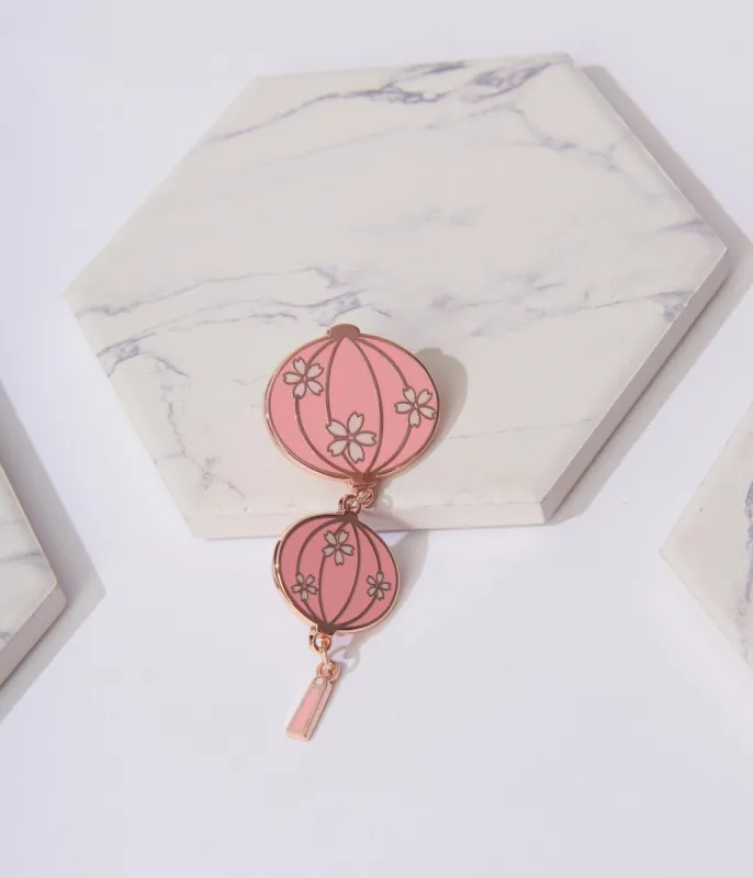 Pink Sakura Lantern Enamel Pin sold by Unique Vintage