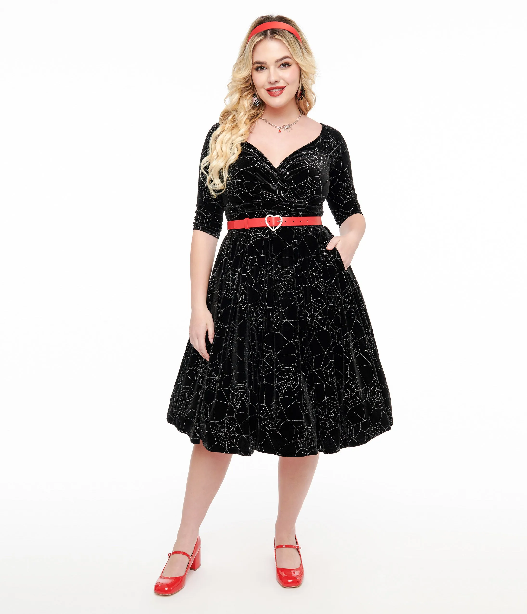 Unique Vintage 1950s Black Velvet & Silver Spiderweb Marceline Swing Dress sold by Unique Vintage product image thumbnail 3