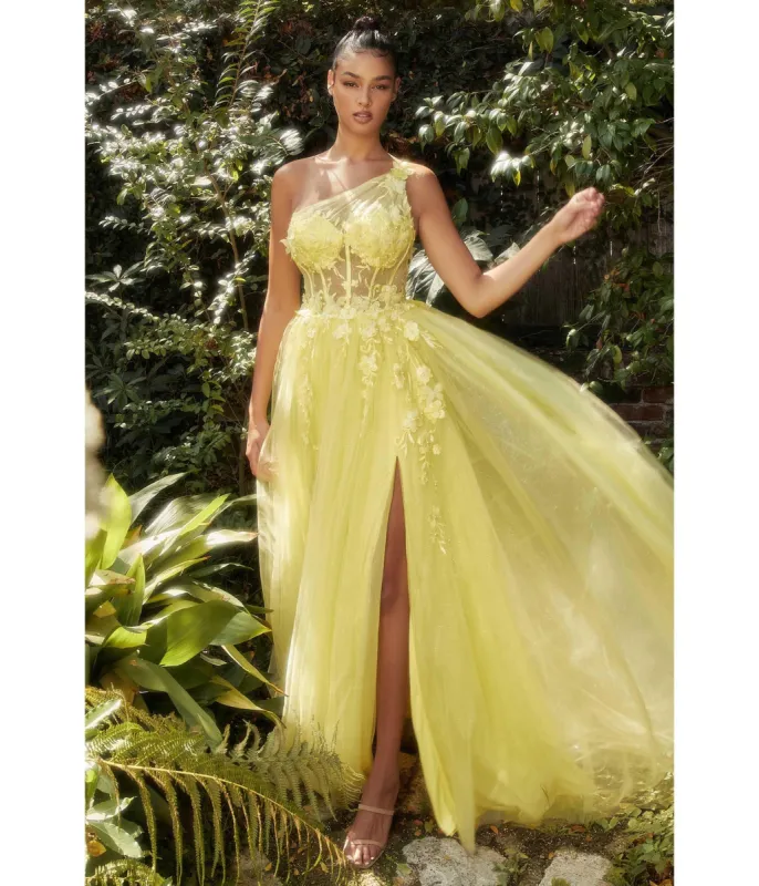 Cinderella Divine  Yellow Shimmering One Shoulder Fairytale Bridesmaid Gown sold by Unique Vintage