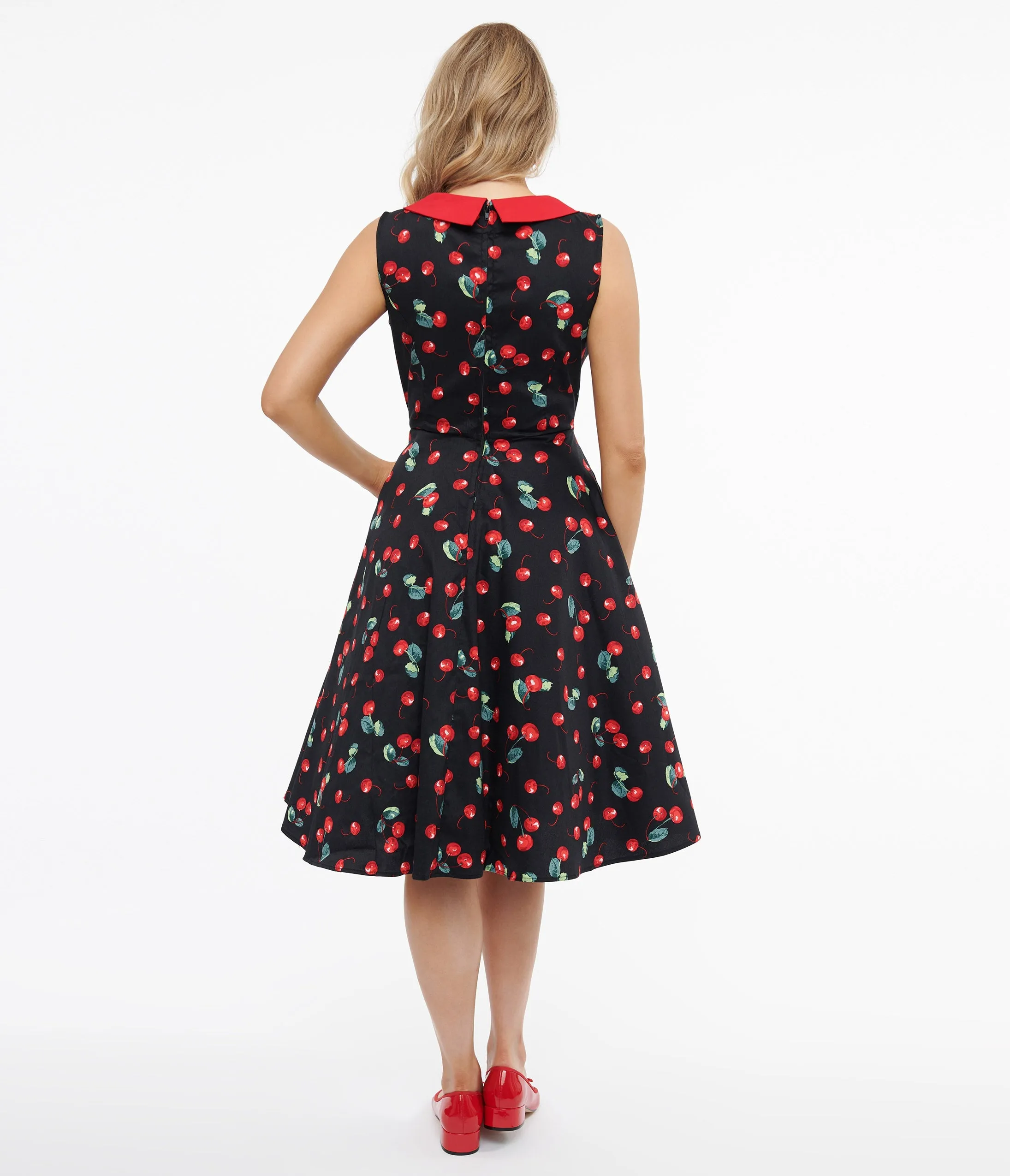 1950s Black Cherry Cotton Swing Dress sold by Unique Vintage product image thumbnail 2