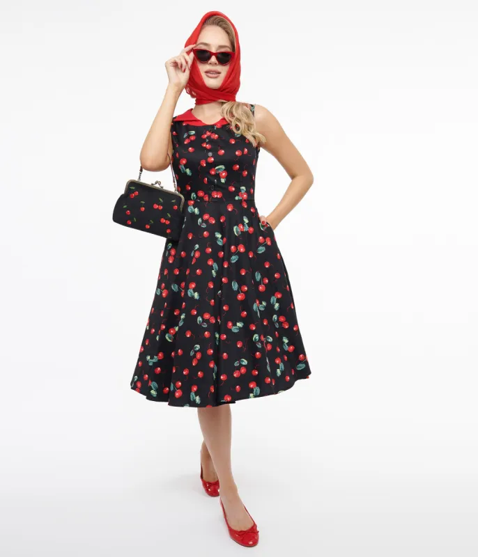 1950s Black Cherry Cotton Swing Dress sold by Unique Vintage