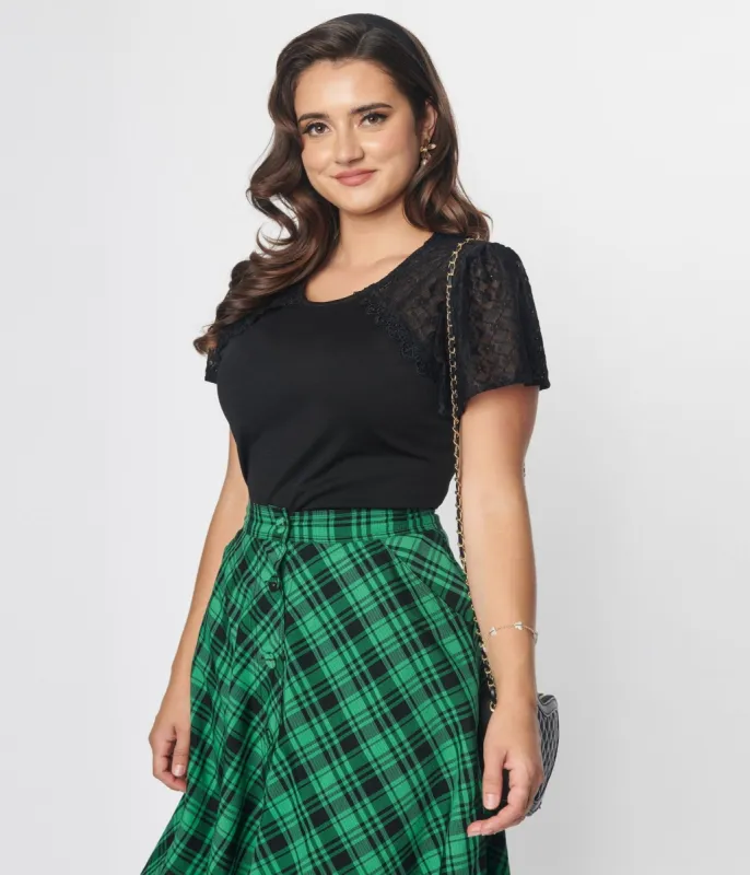 Unique Vintage Black Lace Sleeve Top sold by Unique Vintage