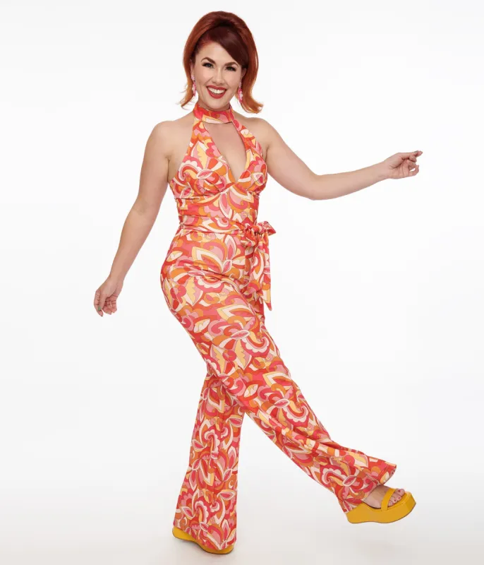 Smak Parlour 1960s Orange Psychedelic Paisley Glamour Goddess Jumpsuit sold by Unique Vintage