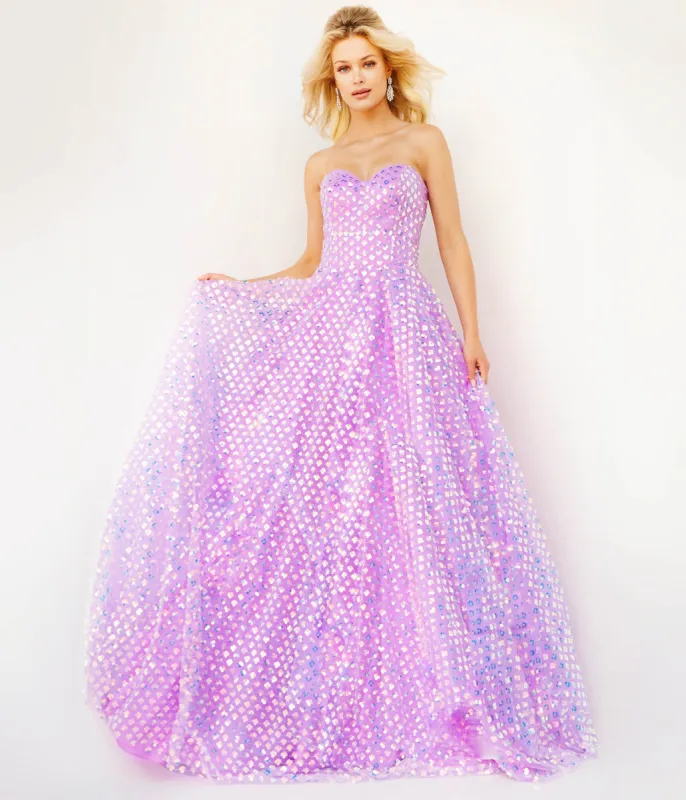 Jovani Lilac Clover Sequin Strapless Ballgown made by Unique Vintage