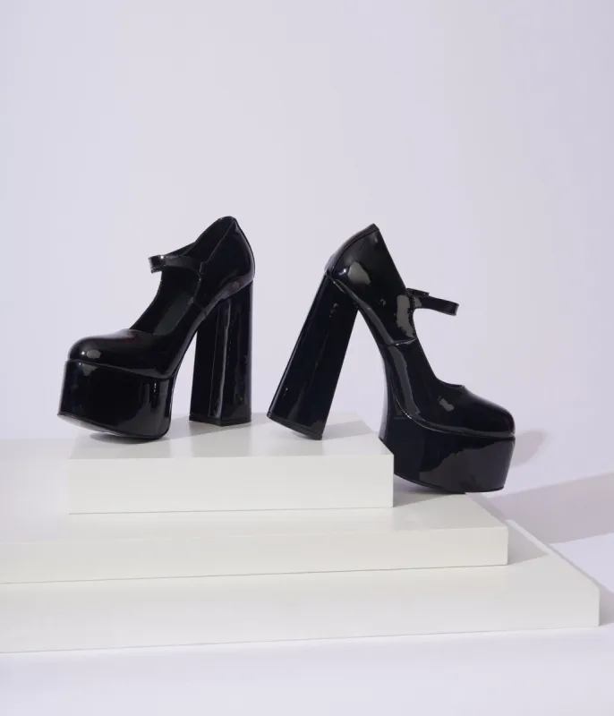 Unique Vintage Black Patent Leatherette Platform Mary Jane Heels sold by Unique Vintage