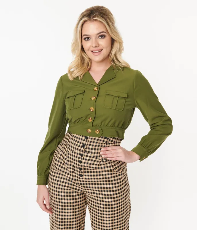 Hell Bunny 1940s Green Ravenswood Jacket sold by Unique Vintage