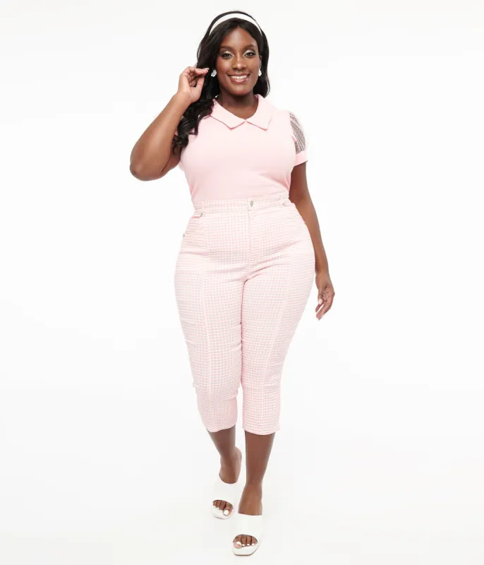 Smak Parlour Plus Size Pink & White Gingham Capri Pants sold by Unique Vintage