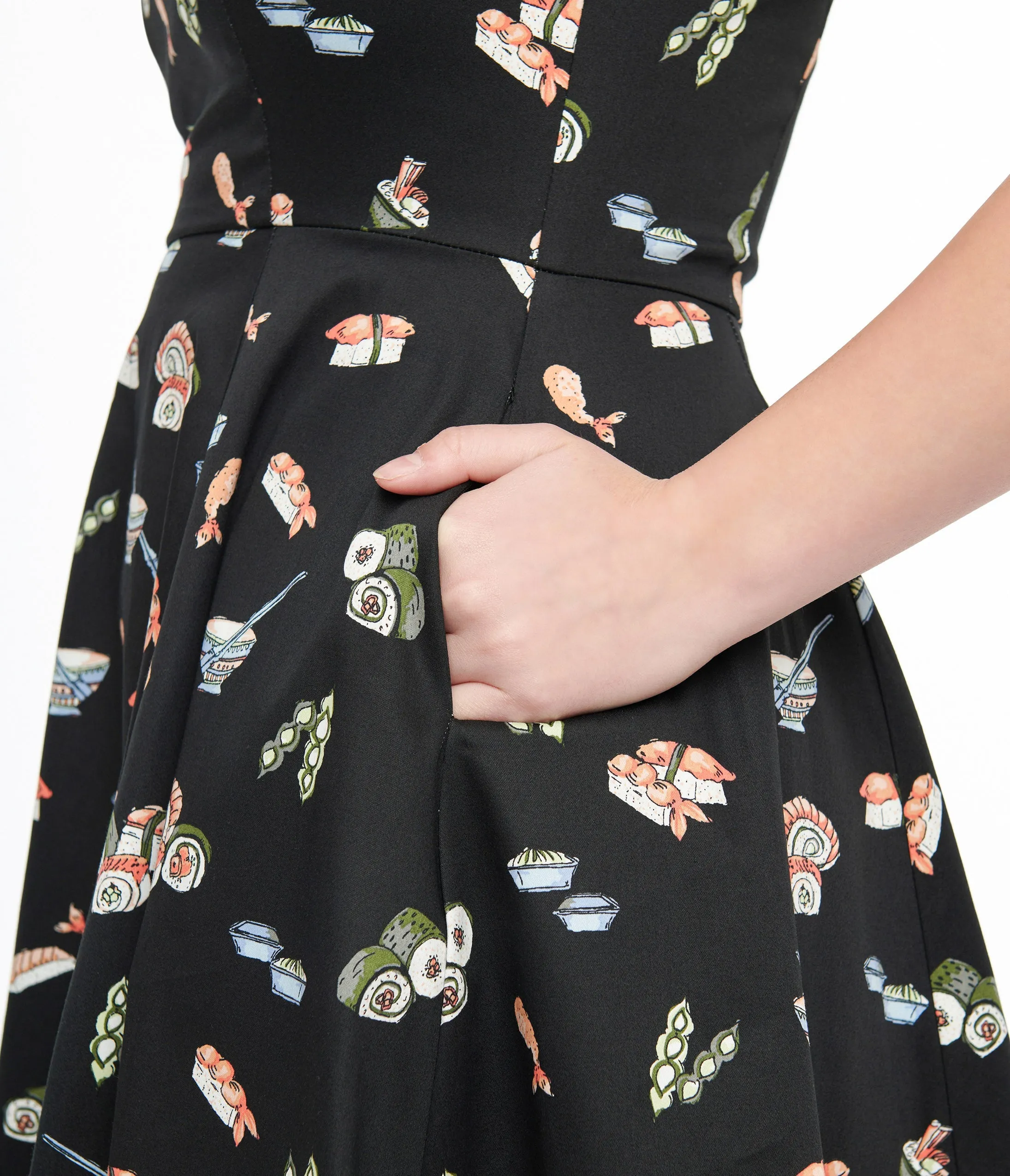 Black & Sushi Print Cotton Swing Dress sold by Unique Vintage product image thumbnail 2