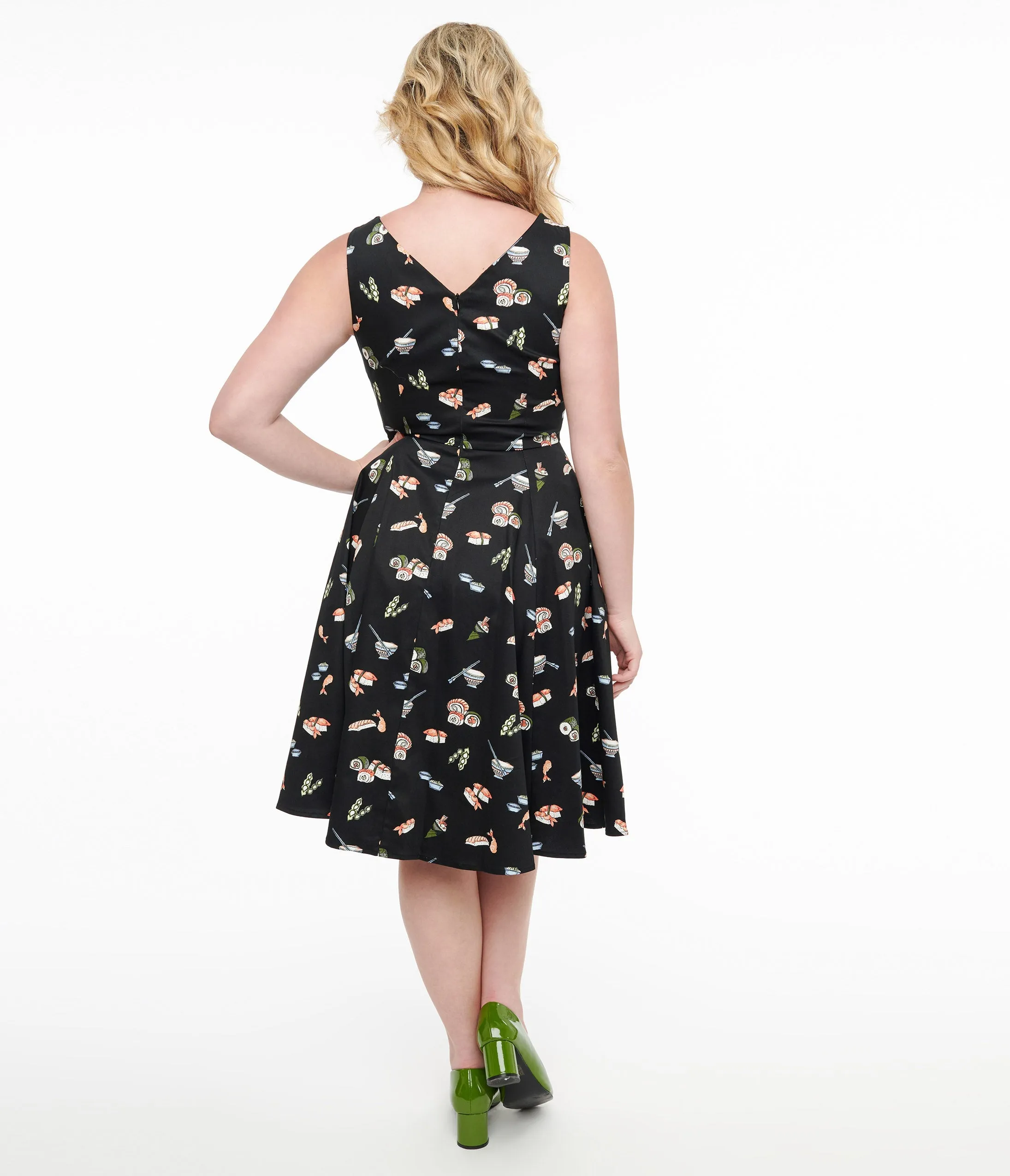 Black & Sushi Print Cotton Swing Dress sold by Unique Vintage product image thumbnail 3