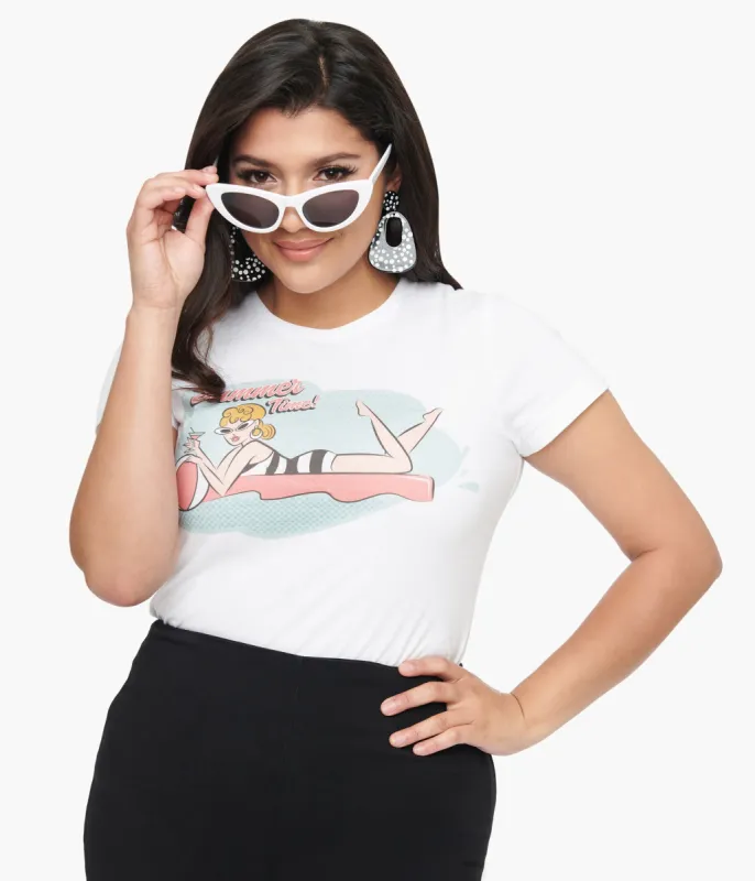 1950s White Summer Time Fitted Graphic Tee sold by Unique Vintage