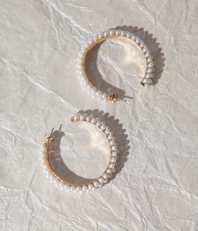 Pearl Encrusted Hoop Earrings sold by Unique Vintage