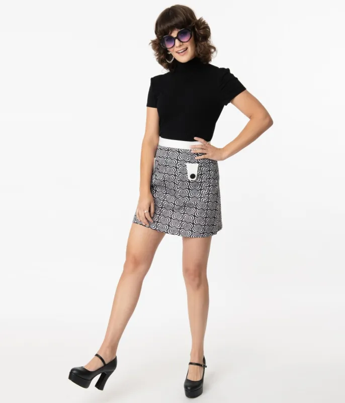 Smak Parlour Black & White Hypnotic Heart Mod Skirt sold by Unique Vintage