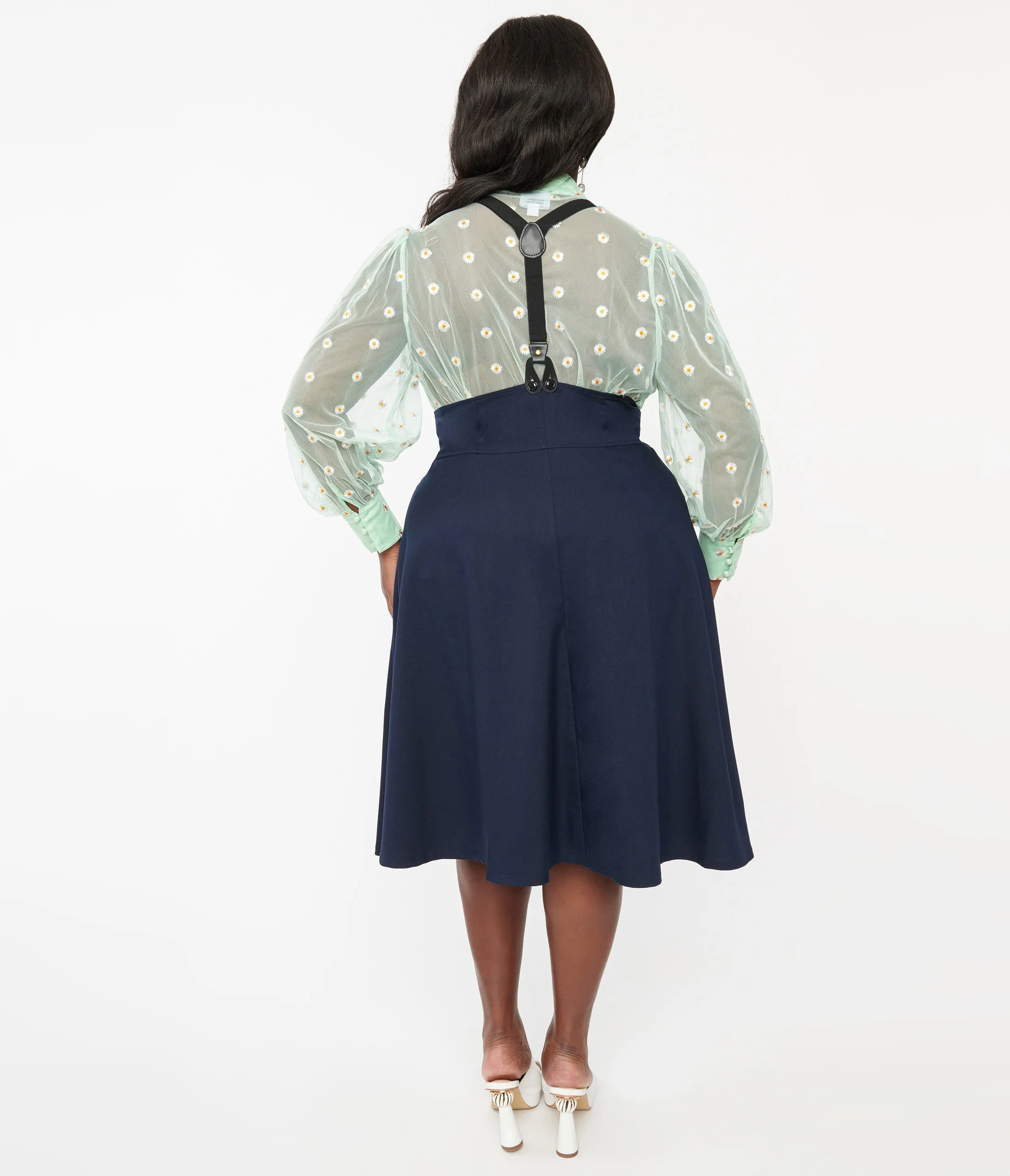 Unique Vintage Plus Size 1950s Dark Blue Suspender Swing Skirt sold by Unique Vintage product image thumbnail 2