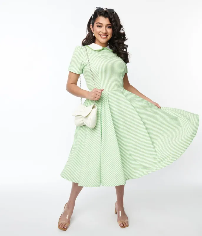 1940s Lime Green & White Striped Swing Dress sold by Unique Vintage