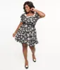 Smak Parlour Plus Size Black & White Daisy Group Chat Flare Dress sold by Unique Vintage
