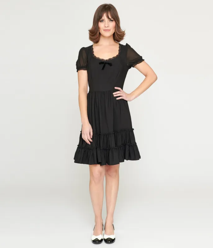 Hell Bunny Black Annette Mini Dress made by Unique Vintage