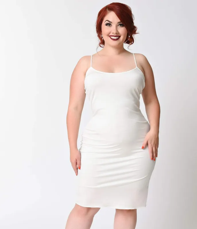 Unique Vintage Plus Size Short White Stretch Slip sold by Unique Vintage